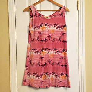 Waikiki Hawaii Womens Tank Top Swim Cover Size XL Vintage Pink Palm Trees Aloha